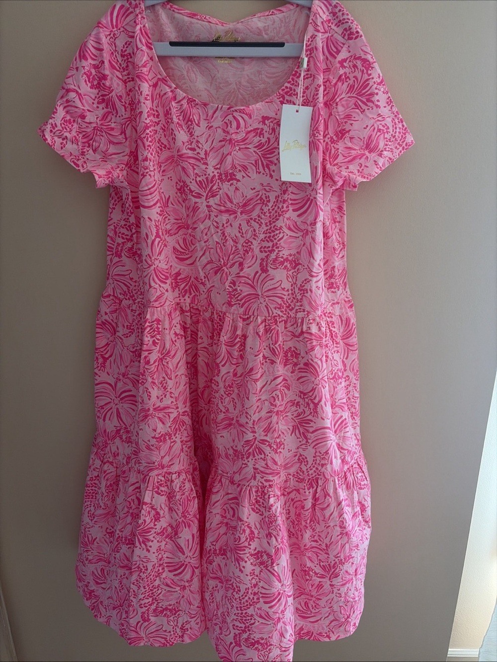 Lilly Pulitzer NWT Pink Blossom FOXY LLAMA GEANNA DRESS Swing Tiered Med